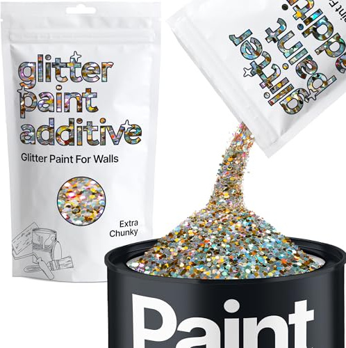 Hemway Gold Silver Holographic Glitter Paint Additive Extra Chunky 100g | for Paints & Varnish | Paint Walls Sparkly Add to Emulsion, Acrylic or Lacquer Indoor