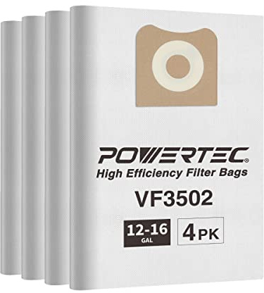 POWERTEC Ridgid Shop VF3502 Lot de 4 sacs de rechange pour aspirateurs secs/humides de 40 à 50 litres compatibles avec WD1950, WD1956 WD1850 WD1851, WD1450 WD1680 WD1270 (75002P2)