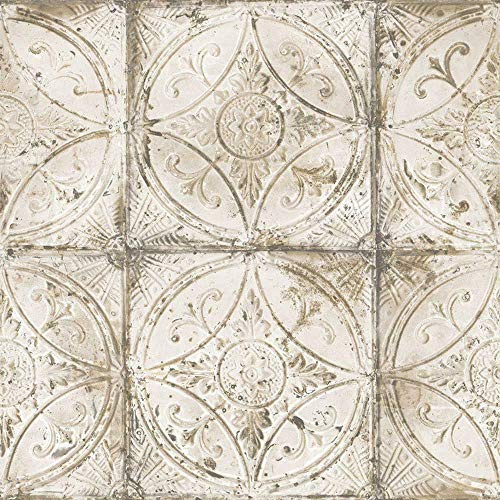 G45374 - Grunge Worn Painted Tiles Beige Galerie Wallpaper