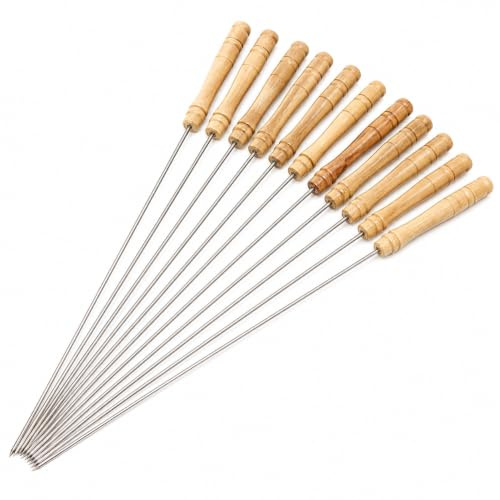 Uteruik 12 Brochettes BBQ, Tiges INOX 30,5 cm, Manches en Bois | Tiges rondes de 2,2 mm, pointes effilées, réutilisables, pour viande, fruits de mer et légumes, laver et sécher après usage