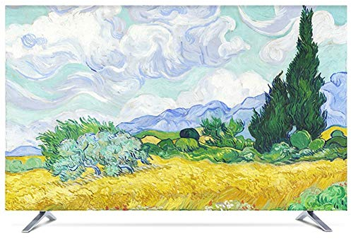 NANKAN Hülle Bezug für Fernsehen Schutzhülle Für TV Und Monitor 22 Bis 80 Zoll für LCD, LED, Indoor helle Staubschutz TV-Abdeckung mit Ölgemälde Design Polyester Material(Color:Feld,Size:58in)