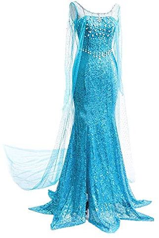 YOSICIL Costume Adulte Princesse de Conte de Fées Elsa Costume Princesse Royaume de Glace pour Femmes Costume de Fête de Noël Costume de Princesse Cosplay Halloween Robe élégante de Princesse,Bleu,S