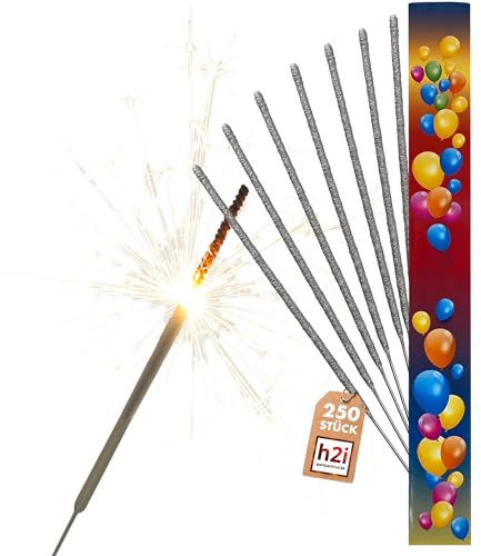 h2i Wunderkerzen | 17 cm | 250 Stück | ca. 35 Sek Brenndauer | goldener Funkenzauber für Hochzeit, Geburtstag & Party | F1 | CE 2806‑F1‑001048