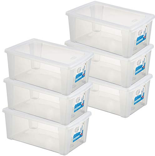 6 x Aufbewahrungsbox mit Deckel 10 Liter - 36x25x14 cm - transparent stapelbar LEBENSMITTELECHT - Schuhboxen Shoe Box Kunststoff Kiste - Plastik Behälter Organizer Büro Haushalt Küche Kinderzimmer