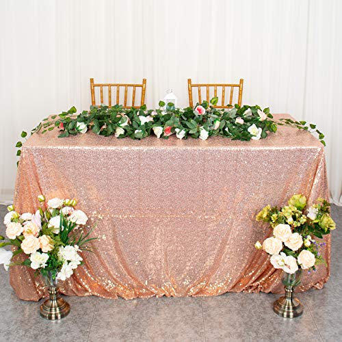 ShinyBeauty Nappe à Paillettes en Or Rose 90x132 Pouces nappes rectangulaires décorations de Couverture de Table pour la fête Nappe en Or Rose Nappe de Mariage Superposition de Lin