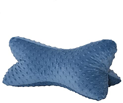 Dr. Berger Leseknochen Nackenrolle Lesekissen 40x18 cm Minky Design - 380g Baumwolle extra flauschig – ergonomisches Nackenkissen zum Entspannen für bequemes Lesen, TV, Reisen, blau