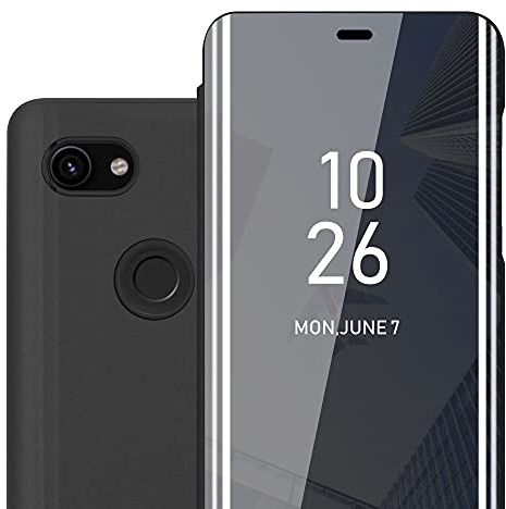 Cadorabo Hülle kompatibel mit Google Pixel 3A XL Schutzhülle TPU Silikon Case 360 View Spiegel, Slim Kratzfest Weiche Gummi mit Rundumschutz Cover Hülle für Google Pixel 3A XL in Schwarz