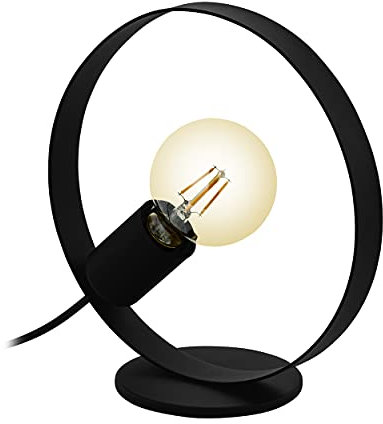 EGLO Tischlampe Frijolas, 1 flammige Tischleuchte industrial, minimalistisch Nachttischlampe aus Metall in Schwarz, Wohnzimmerlampe, Lampe mit Schalter, E27 Fassung