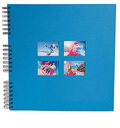 Exacompta 15115E MILANO Spiral-Fotoalbum 360 Fotos 60 schwarze Seiten Format 32 x 32 cm blauer Papiereinband mit Textileffekt Fenster zur individuellen Gestaltung FSC®-zertifiziert