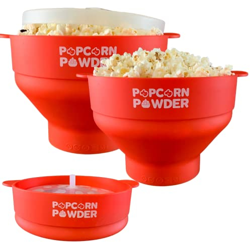 Popcorn Powder Collapsible Microwave Popcorn Popper (Red)