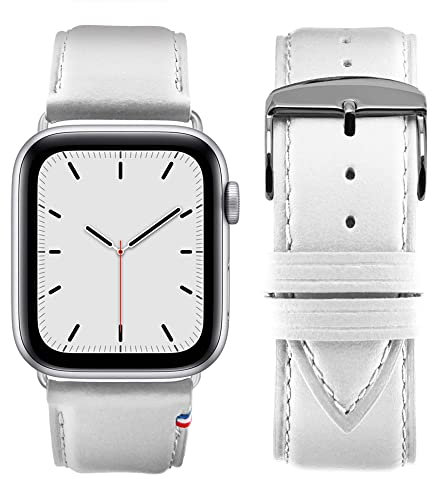 Eternel - Aquarelle Bracelet irrésistible - Compatible toutes Apple Watch - 41/42mm - Fait main en France - Tannage végétal - Blanc - Adaptateurs aluminium argent