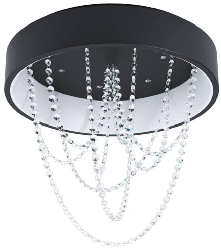 EGLO LED Deckenlampe Berlona, dimmbare Kristall Deckenleuchte mit Fernbedienung, edle Wohnzimmerlampe aus Metall und Kunststoff in schwarz und weiß, warmweiß, Ø 59,5 cm
