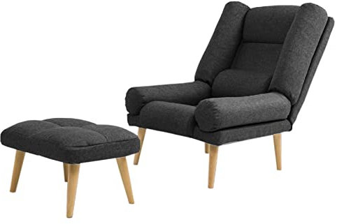 Grekpol Ohrensessel LILA - Sessel mit Hocker - Relaxsessel mit 5-Stufen-Verstellung - Sessel für Wohnzimmer - Lange Fernseh- und Leseabende. Abschalten und genießen! (Dunkelgrau Falcone)