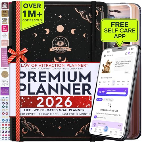 Law of Attraction Terminplaner 2026 – Wochen- & Monatsplaner Januar–Dezember | Life Organizer für Ziele, Produktivität & Achtsamkeit | Dankbarkeitstagebuch, Sticker & Geschenkbox