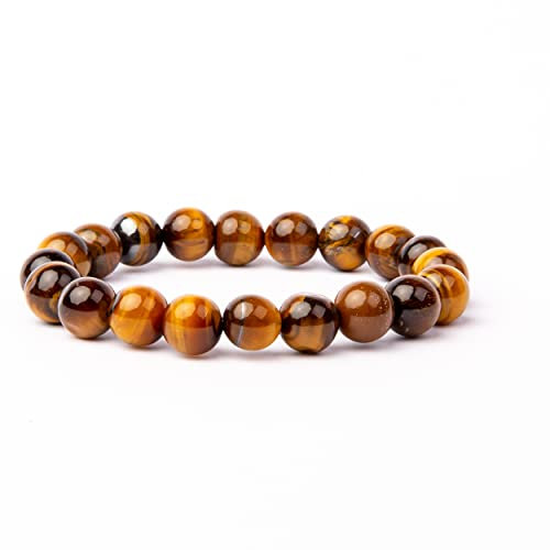 V Vascavi Armband Edelstein, Naturstein als Chakrastein, Heilstein, MADE IN GERMANY Perlenarmband ca. 20 cm lang, elastisch (8 mm, Tiger Auge Gelb)