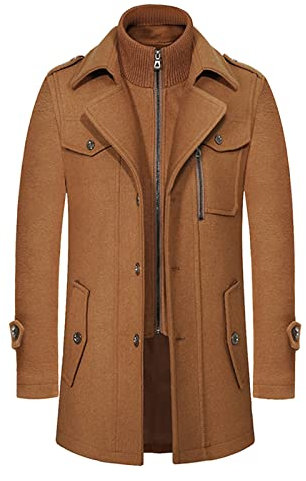 Manteau de Noël 2023 pour homme, automne et hiver, manteau en laine à double col épais, col mi-long, fermeture éclair, manteau coupe-vent avec capuche pour hommes, kaki, XL