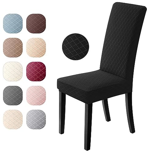 Stuhlhussen 4er Set Universal Stretch Stuhlhussen Moderne Jacquard Husse Abnehmbare Stuhlbezug Abdeckung Esszimmer überzug Bi-Elastic Spannbezug,für Bankett Deko und Hochzeit Partys(Schwarz, 4 er Set)