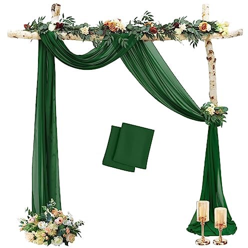MODFUNS Bogen-Drapierung für Hochzeit, smaragdgrün, Hochzeitsdekoration, 4.7 m, 2 Paneele, Chiffon-Vorhänge, Torbogen für Hochzeit, durchscheinende Bogenvorhänge für Zelt, Deckendekoration