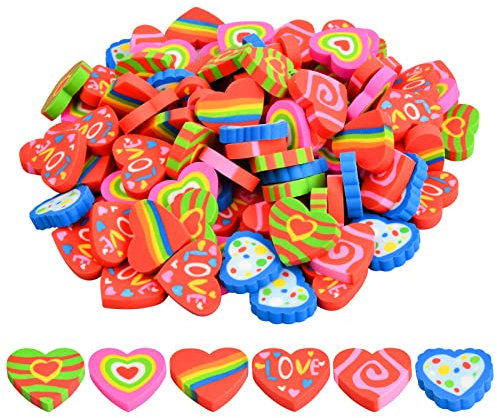 Xzeemo 100 Stück Radiergummi in Form Eines Herzens, Bunte Lustige Radiergummi Set für Kinder, Süße Radiergummis, Weich Radierer, Mitbringsel Kindergeburtstag Geschenktüte Belohnung Set