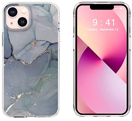 DiyGody Marble Design Phone Case for iPhone 13 (6.1Inch) with Sparkle Gold Grey Marble Design for Women Girls,Full-Body Protective Case Soft TPU Slim Skin Cover Compatible with iPhone 13