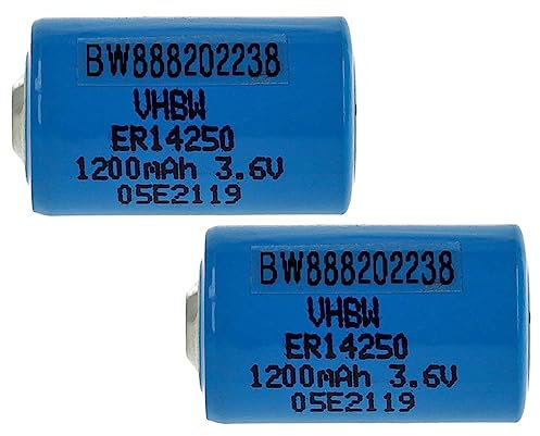 vhbw 2X Batería celda Redonda Litio ER14250 reemplaza UHE-ER14250-X, VL1/2AA, XL-050F - Batería Especial (1200 mAh, 3,6 V, Li-SOCl2)