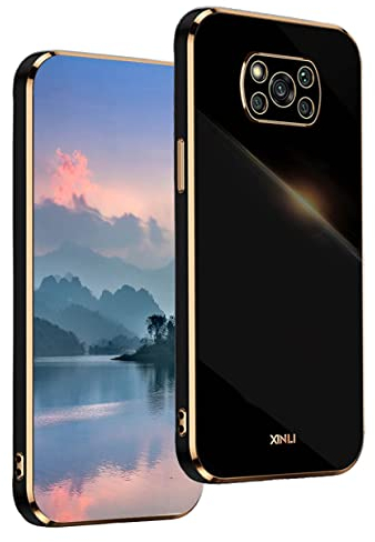 UPLAI Hülle für Xiaomi Poco X3 Pro/Poco X3 NFC, Ultra Dünn Stoßfest Handyhülle mit Mode-Galvanik-Design, Prämie TPU und Sanft Silikon Schutzhülle.(Schwarz)