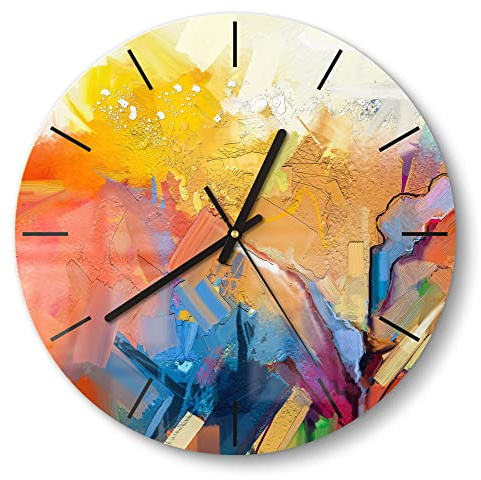 DEQORI Glasuhr | rund Ø 30 cm | Motiv Farbenreiches Ölgemälde | ausgefallene leise Design Uhr aus Glas | Wanduhr für Wohnzimmer & Küche | moderne Hingucker Uhr für die Wand