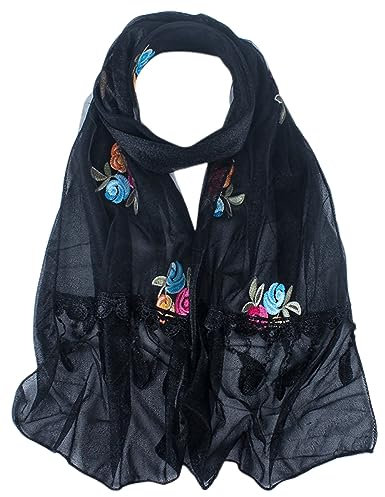 MAIRY Schal Schwarz Damen Schals Kopftuch Seidentuch Stola Chiffon Schal Schulter Tuch für festliche Abendkleider elegante Ballkleider modische lange Festkleider traumhafte Brautkleider DE165003