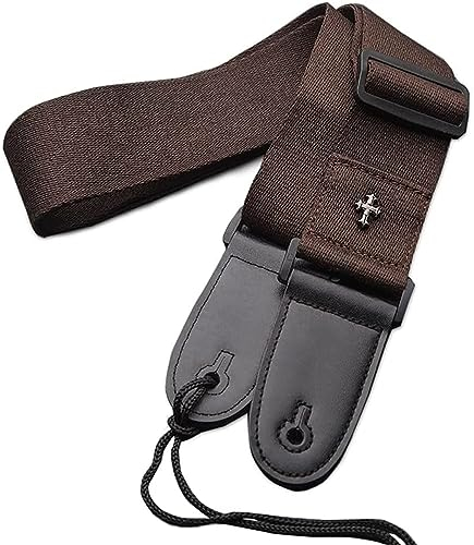 CAIHONG Guitar Strap, Bass Guitar Straps Acoustic Electric Woven Simple Leather Ends Adjustable Vintage with Pick Pocket (Brown)