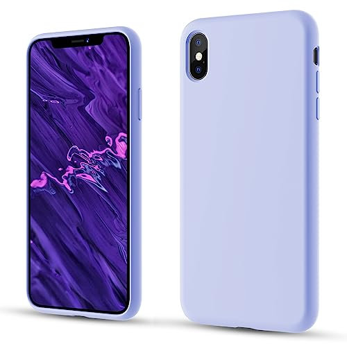 CALOOP Slim-Fit for iPhone X Case,iPhone XS Case,Skin Soft Liquid Silicone,Sturdy Shockproof Hard Frame Cover with Anti-Scratch Microfiber Lining,Robust Full Protection for Screen(Light Purple)