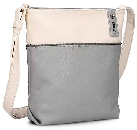 Zwei Damen Umhängetasche JANA J10 Crossbody Bag 5 Liter Handtasche im Canvas-Stil im Bicolor-Design + passender Kosmetikbeutel/Geldbeutel gratis (foggy)