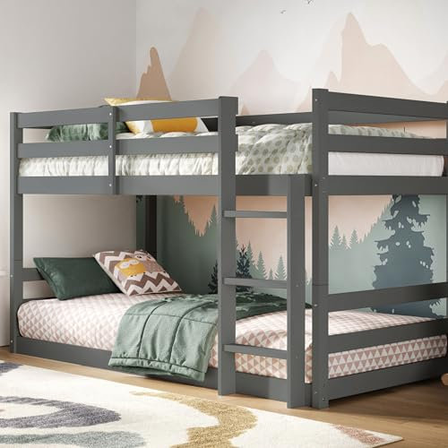 Flair Furnishings - Low Bunk Beds for Kids, Heavy Duty and Sturdy, Cosy, Stylish, Secure Ladder, Space Saving Design (Grey)