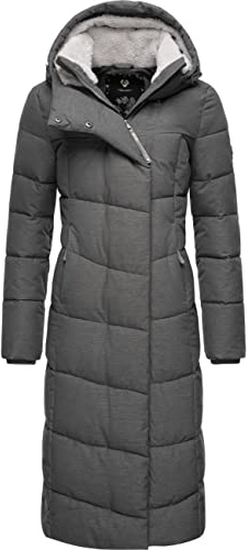 Ragwear Damen atmungsaktiver Wintermantel warmer wasserdichter Steppmantel lang mit Kapuze Pavla Long Intl Grey Gr. 6XL
