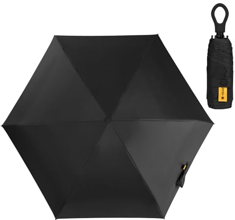 Vicloon Mini Paraguas, Paraguas De Bolsillo, 6 Varillas De Aleación De Aluminio, Paraguas Compacto Plegable De Tela De Goma Negra 210T, Resistencia A Los Rayos UV UPF>50+, Protección Solar