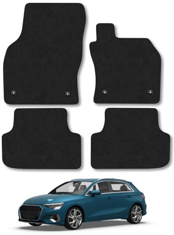 Audi A3 (2020+) Carpet Car Mats | Black Edge Trim Tailored Fit Floor Mats Full Coverage Protection Accessories Easy Clean Anti Slip Made in the UK