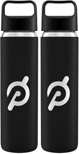 Peloton Glass Water Bottle | 473ml Bottle With Nonslip Silicone Sleeve, Easy-Screw Top Opening, and Travel-Friendly Handle, Black (Pack of 2)