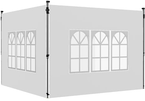 Outsunny Pareti per Gazebo 3x3 o 3x4 con Finestrelle Incluse, Teli Laterali per Gazebo in Plastica e Tessuto Oxford, 295x195 cm, Bianco