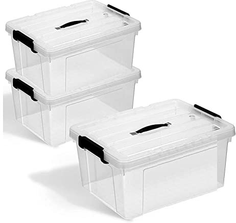 Storage Boxes with Lids, Set of 3, Modern Stacking Boxes for Organisation and Storage, Extremely Robust