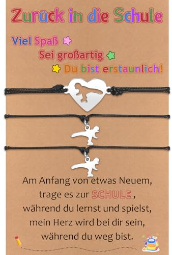 YELUWA 3 Armbänder zum Schulanfang, Geschenk für Mama und Mich, Mutter Sohn Dinosaurier Armbänder für Mutter und Sohn, Geschenke für den ersten Schultag für Mutter Vater Sohn Jungen Tochter Mädchen
