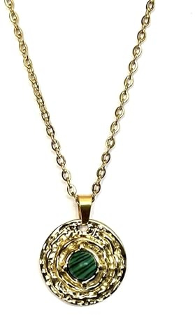 ASTER ALHELÍ - Collier Femme Doré avec Pierre Décorative - Chaîne et Pendentif Rond en Acier Inoxydable Couleur Or - Amulette Élégante et Minimaliste - Bijou Artisanal Idéal à Offrir