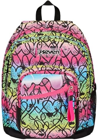 Seven Zaino Doppio Scomparto New Fit, JumpLove, Rosa, Tasca Porta Borraccia, Maxi Capienza, Schienale Preformato, Zaino Scuola e Viaggio, Bambini e Ragazzi