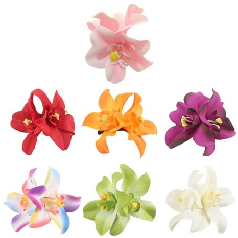 Lot de 7 pinces à cheveux à fleurs bohémiennes - Accessoires de fête - Barrettes à cheveux pour femme - Fleurs hawaïennes - Pinces à cheveux à fleurs roses
