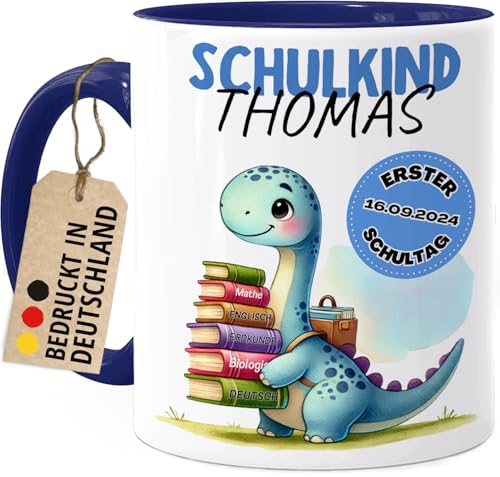 Tassenliebling® Schulkind Tasse personalisiert Junge Mädchen - Blau - Geschenk zur Einschulung - Dino Tasse - Schultüte Füllung - Schulanfang Geschenke - Grundschule Vorschule