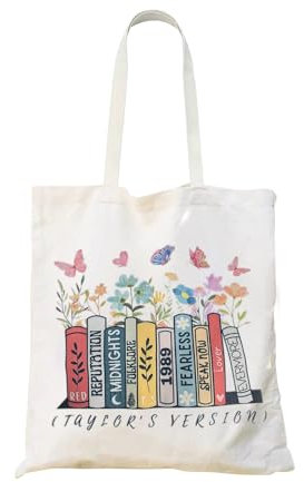 AINIUNIU Baumwolltasche Bedruckt, TS Album Inspirierte Tragetasche, Einkaufsbeutel, TS Musikalben Canvas Tote Bag, Musikliebhaber-Geschenk für Swifty Fans Frauen Tragetasche