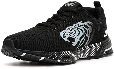 ASHION Turnschuhe Herren Sneaker Laufschuhe Sportschuhe Atmungsaktiv Sneaker Leichte Straßenlaufschuhe,A Schwarz,42 EU