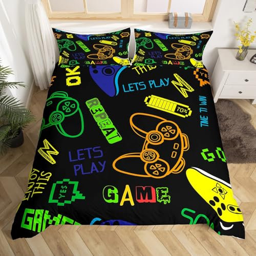 Homemissing Ensemble de literie de Jeux pour Enfants Chambre Cadeau Gamepad Housse de Couette 240x260cm Moderne Gamer Jeux vidéo Lits Ensemble Gamer Console nouveauté Boutons d'action décor