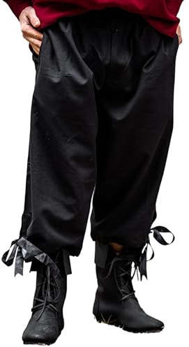 Leonardo Carbone® Herren Hose Kniebundhose Vincent | Gummizug Bund | Praktische Taschen | Karneval, Halloween, Cosplay, LARP, Mittelalter, Knickerbocker, Baumwolle | 100% Baumwolle Schwarz XL
