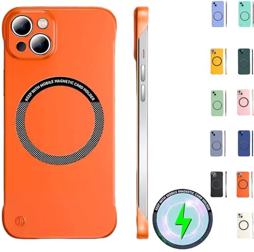 Ultra Thin Hard PC Magnetic Frameless Phone Case For iPhone, Frameless Magnetic Series Designed for iPhone 16 15 14 13 12 11 Pro Max Plus (Orange,For iPhone16 Pro Max)
