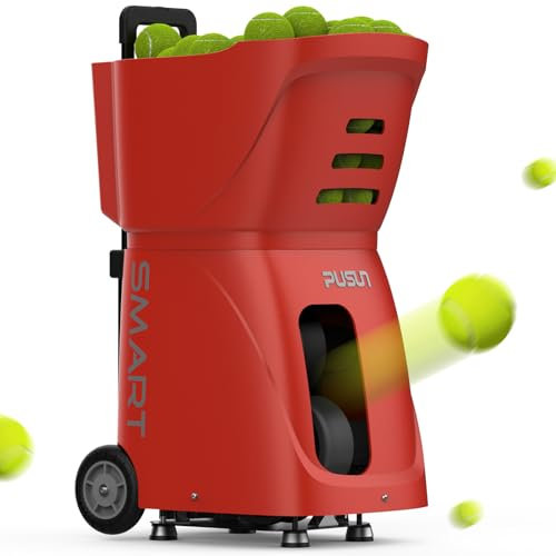 PT-Smart, macchina automatica per palline da tennis, con telecomando wireless, ad alta capacità con impostazioni di velocità multiple, perfetta per allenamento da soli e auto-allenamento (rosso)