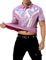 Casey Kevin Chemise Paillette Homme Tenue Annee 70 Deguisement Disco Homme Veste Paillette, Rose pailleté, S